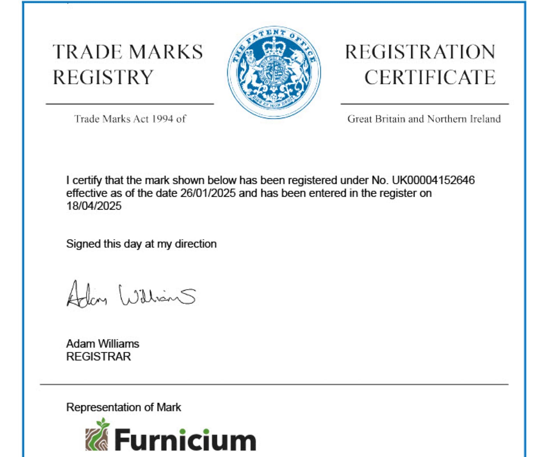 Furnicium Trade Marks Registered UK
